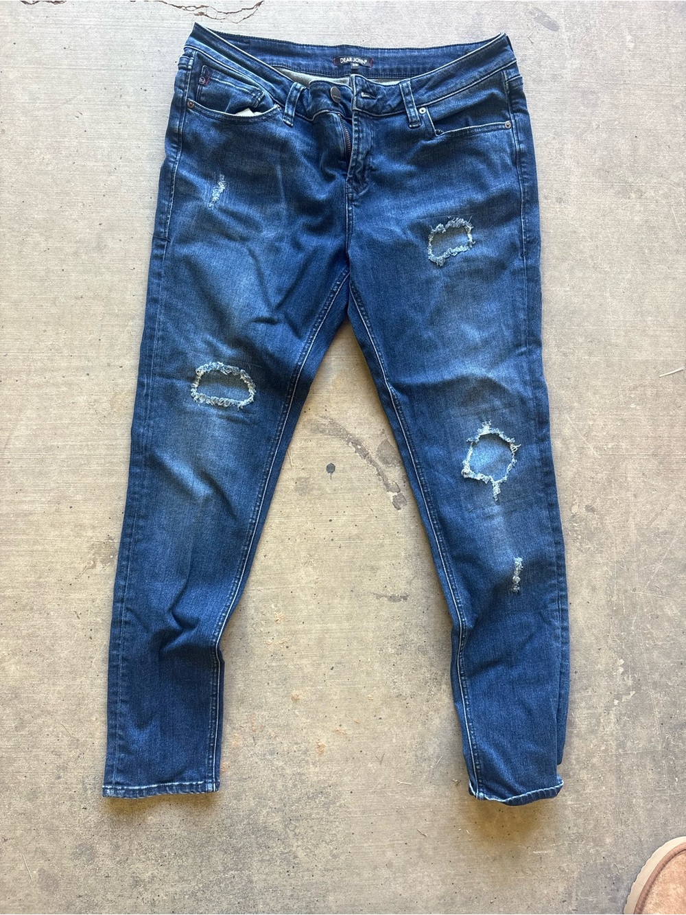 Dear John Womens Dark Blue Distressed Skinny Jeans